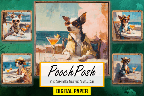 Chic Summer Dog Enjoying Coastal Sun Art: A Design Asset with Personality