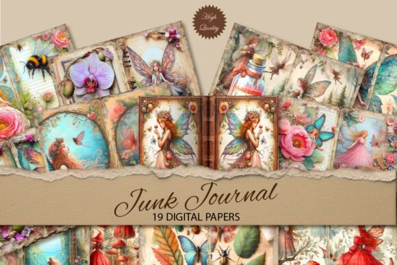 Enchanting Fairies Junk Journal Paper Background: 19 Vintage Pages