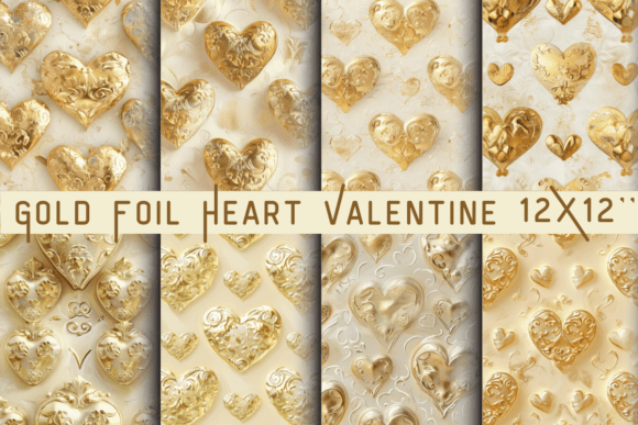 Gold Foil Heart Valentine Paper: Elegant Scrapbook Backgrounds
