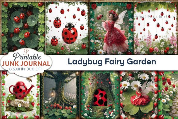 Ladybug Fairy Garden Junk Journal Pages: Enchanting Designs