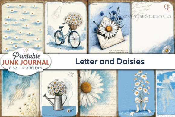 Letter and Daisies Junk Journal Pages: A Creative Asset
