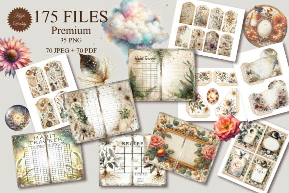 Opaline Luna Herbarium Junk Journal Kit: A Celestial Design Asset