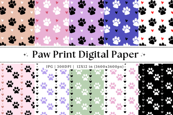 Paw Print Digital Paper: Cat & Dog Paw Backgrounds